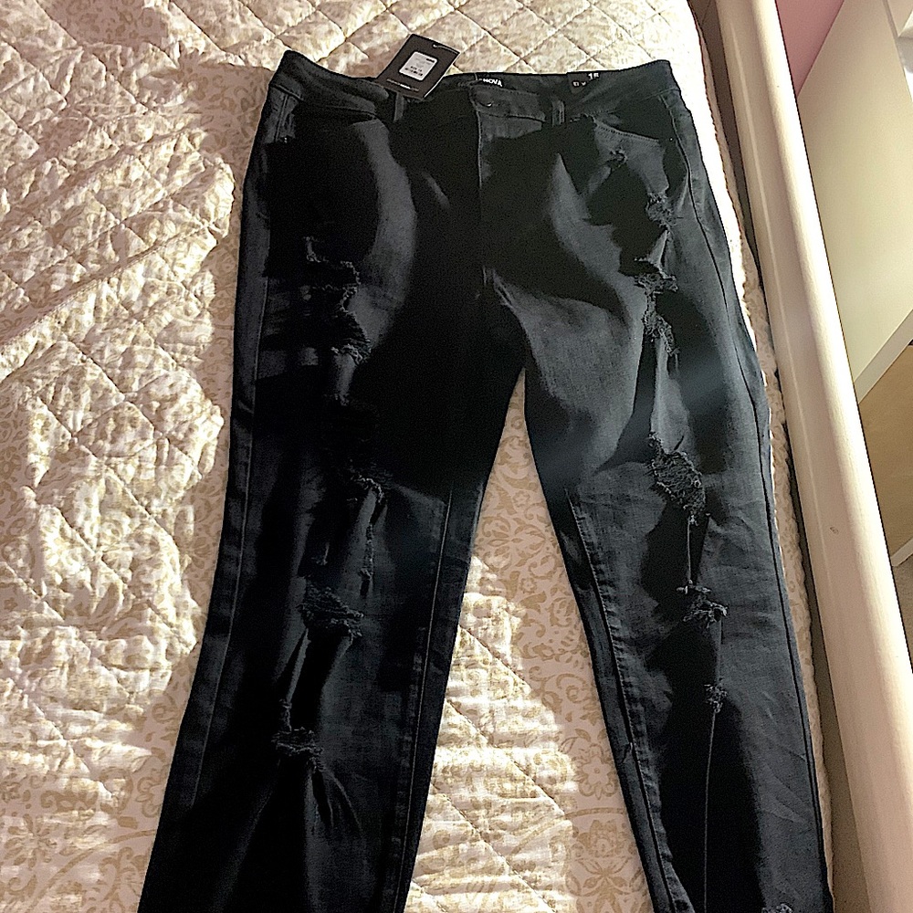 Fashion Nova High Waisted Black Ripped Jeans